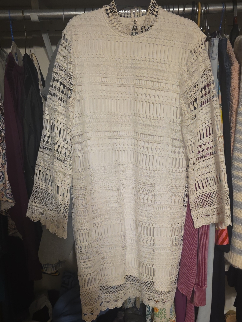 Sugarlips Cream Crochet Lace Tunic Sweater